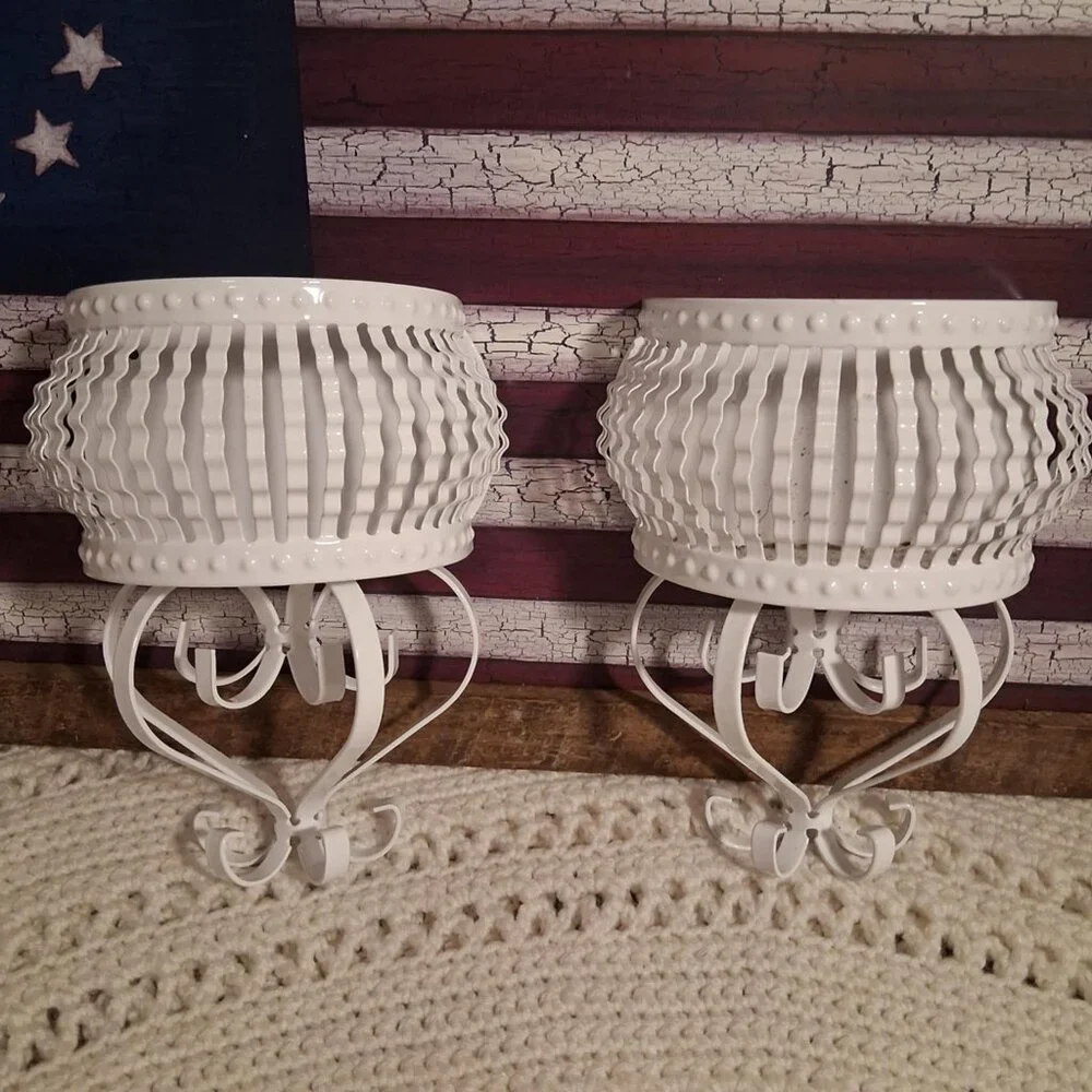 Set Of White Metal Hanging Plant Holders